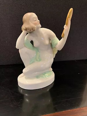 Buy Excellent Vintage Herend Porcelain Nude Woman With Reflection Mirror - Signed • 191.14£