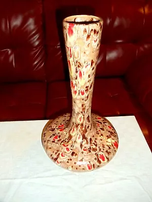Buy Tall VINTAGE MCM 70s  Tan Red Orange Speckled Glazed Ceramic Art Vase Splatter • 28.81£