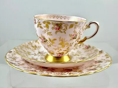 Buy Tuscan Bone China Tea Set Trio Pink Floral With Gold Decoration • 10£