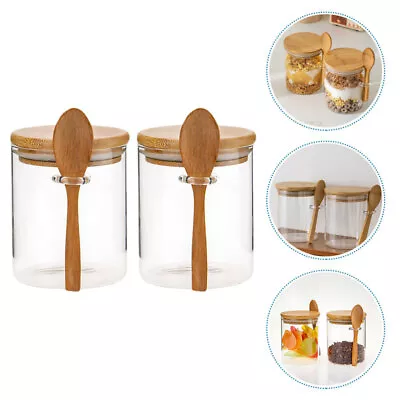 Buy Terrarium Glass Food Storage Jar With Wooden Lid And Spoon - 2pcs-MI • 20.49£