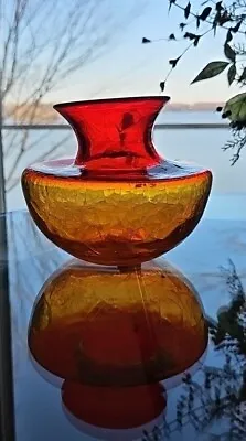 Buy Blenko? Art Glass Vase Hand Blown MCM Amberina Orange/Red 5.5 T X 6.75  W-VTG • 39.83£