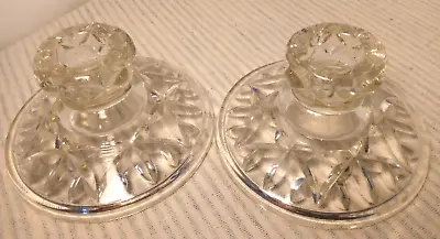 Buy 2x Clear Cut Glass Taper Candlestick Holders- Vintage Ornate Glass- Beautiful-GC • 15£