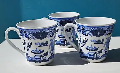 Buy Seville Ceramics Willow Pattern Mugs X3 Blue And White Bone China • 8£