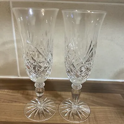 Buy Pair Of Elegant Clear Cut Glass Tall Champagne Flute Glasses 7.5” • 6£