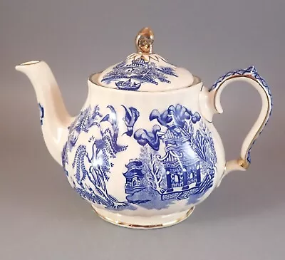 Buy Sadler Blue Willow Individual Teapot & Lid Gold Trim Porcelain England • 19.21£