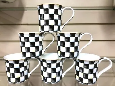 Buy Mackenzie  Childs Coffee Mug Courtly Check Black Set Of 6 Bone China Tea Coffee • 49.99£