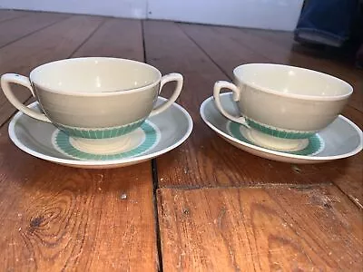 Buy Susie Cooper Two Handled Soup Bowl And Saucer - Wedding Band? Rare 21 Stamp • 28£