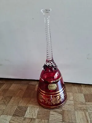 Buy Vintage Bohemia Lead Crystal Bell Ruby Red Glass Gold Gilt Grape Design 19cm H • 10£