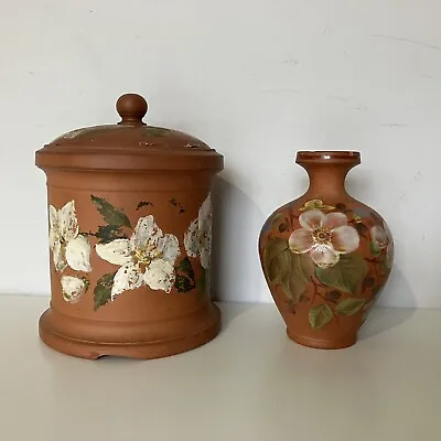 Buy Watcombe Torquay Pottery Terracotta Case & Jar Hand Painted Floral Vintage • 5.43£