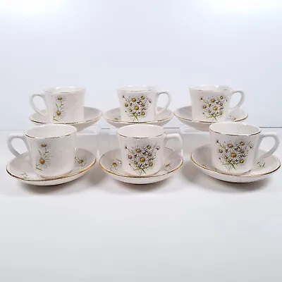 Buy Kernewek Pottery Cups & Saucers Daisy Floral Pattern Cornwall Vintage Set Of 6 • 27.44£