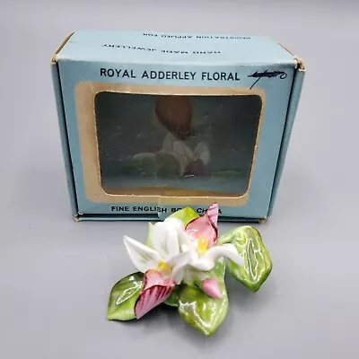 Buy Vintage Royal Adderley Fine Bone China Flower Brooch Pin In Box Orchids England • 20.79£