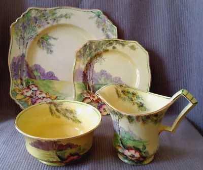 Buy England Royal Winton Grimwades 4070 Porcelain HandPainted Plate Bowl Creamer Set • 177.25£