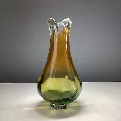 Buy Vintage Josef Hospodka Chribska Green Amber Czech Art  Glass Vase 24cm • 25.99£