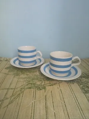 Buy 2 Vintage Cornish Ware Blue And White Pottery Cup & Saucer Carrigaline Ireland, • 35£
