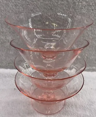 Buy Pink Depression Glass Footed Sherbet Ice Cream Bowls Set Of 4 • 23.71£