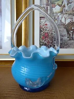 Buy Antique Bohemian Victorian Art Glass Basket Vase • 11£