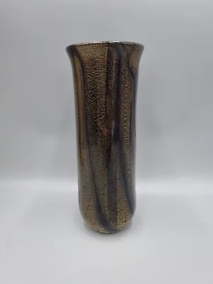 Buy A Tall 9  Studio Glass Vase By Isle Of Wight Glass, Azurene Range, Gold & Black. • 44£