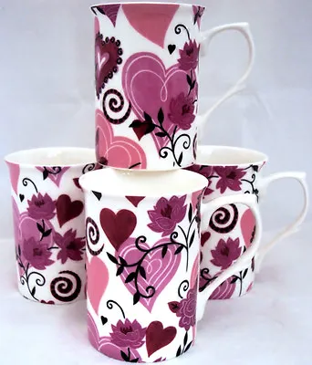 Buy Hearts & Flowers Mugs Set Of 6 Fine Bone China Castle Cups Hand Decorated In UK • 29.90£