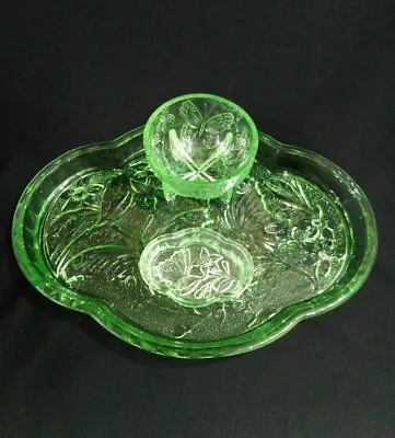 Buy Sowerby Art Deco Green Glass Butterfly Dressing Table Tray Trinket Pot  • 14.99£