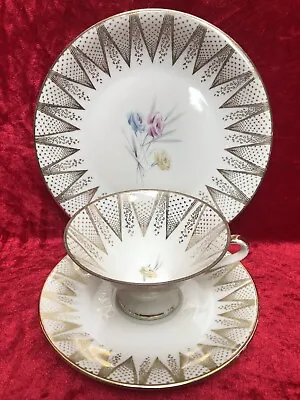 Buy Vintage BAVARIA ELFENBEIN Porcelain, Roses & Star Shaped Gold Gilt Tea Trio • 5.99£