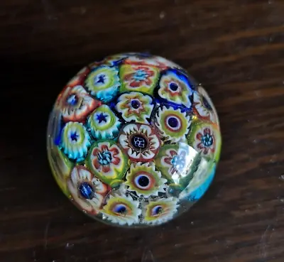 Buy Small Vintage Millefiori Flowers Art Glass Paperweight - Multicolored • 14.99£