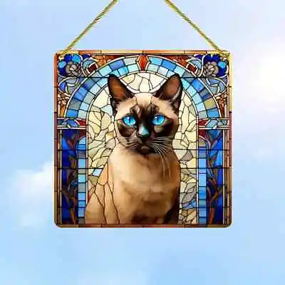 Buy Square Siamese Cat Design Suncatcher Stained Glass Effect Home Christmas Gift • 6.95£