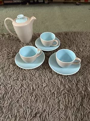 Buy Vintage 1960s Poole Pottery Twintone  7 Piece Tea Set Dove Grey Sky Blue • 19.99£