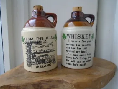 Buy 2 Small Vintage Stoneware Type Irish Whiskey Flagons, Ideal Home Bar Decoration • 14.99£