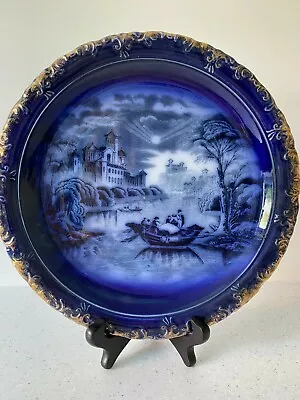 Buy Antique Victorian Blue Flow Transfer Ware Plate By J Kent Pottery Circa 1890 • 45£
