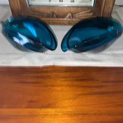 Buy Pair Vintage Sowerby Glass Posy Bowls 2761 , 1960’s Oval Clam Shape Teal • 6£