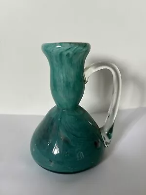 Buy Small Vintage Heavy Green Swirl Glass Bud Vase / Jug • 4.99£
