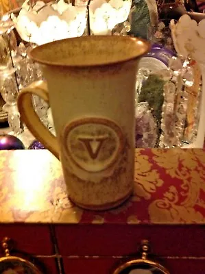 Buy LOVELY VINTAGE TALL COFFEE MUG With Letter 'V'.  STONE WARE, POTTERY HANDMADE.  • 8.99£