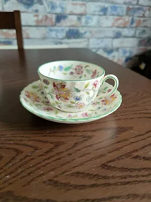 Buy Minton Haddon Hall Saucers. Floral On White. Green Edge. • 10£