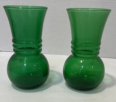 Buy ANCHOR HOCKING Vintage 6 In Pair Of Forest Green Flower Vases • 14.15£