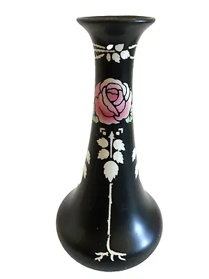 Buy Vintage Shelley Art Nouveau Black Pottery Bud Vase, Cabbage Rose Design • 14£