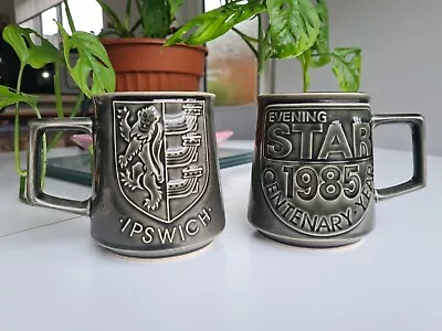 Buy Pair Of Holkham Pottery Ipswich Evening Star Grey Mugs 1985 Centenary Year • 10£