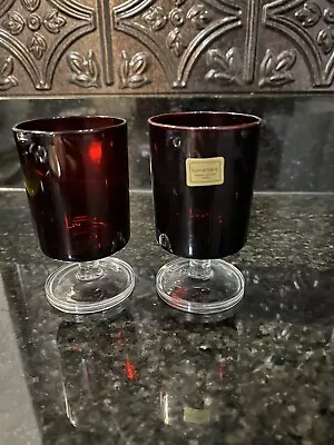 Buy Vintage Luminarc  Ruby Red Stem Wine Glasses  4”Cavalier France Cris D'Arq (2) • 7.67£