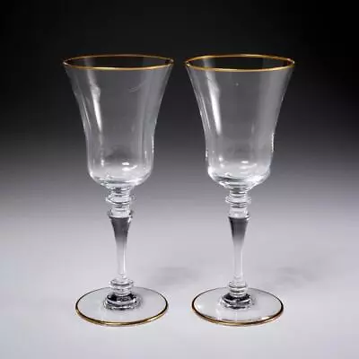 Buy 2 Baccarat France Vienne Gold Trimmed Crystal Tall Water Goblet Glasses 8 3/4  D • 264.14£