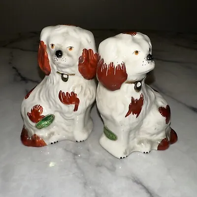 Buy RARE PAIR STICKERED Brwn SPOTTED Beswick Staffordshire Dogs King Charles 1738-7 • 462.23£