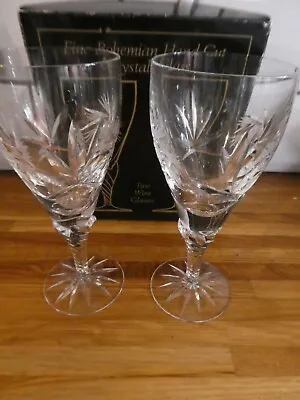 Buy Vintage Fine Bohemian Hand Cut Crystal Glass Wine Glasses X 2, Twisted Stem, NEW • 24.99£
