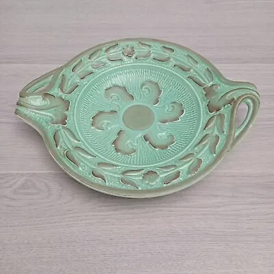 Buy Burleigh Ware Art Deco Twin Handled Shallow Dish Green Brown Leaves Flowers • 23.99£