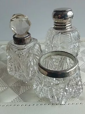 Buy Cut Glass & Silver Perfume Bottles With Cut Glass Salt Bowl • 5£