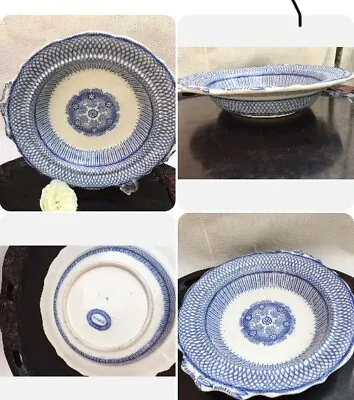 Buy Antique Blue & White Transfer Printed China Pattern Wicker Serving Bowl • 88£