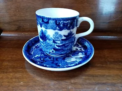 Buy Antique Coalport Bone China Blue & White Willow Pattern Cup & Saucer • 8.50£