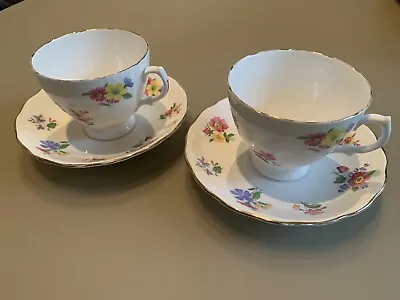 Buy 1950’s Royal Vale Bone China Teacup & Saucer X 2. Pink, Yellow & Blue Floral. • 7.50£