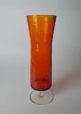 Buy Vintage Art Glass Stemmed Goblet Chalice Vase Orange Crackle Effect Design 21cm • 19.99£