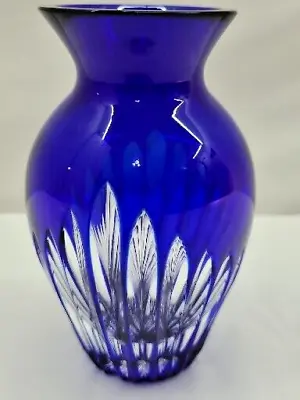 Buy Cobalt Blue Cut To Clear Etched Glass Flower Bud Vase • 28.39£