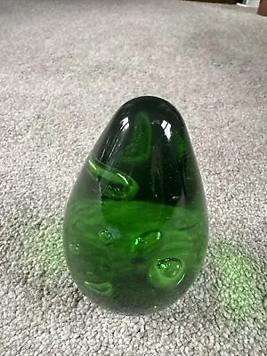 Buy Vintage Egg Shaped Crystal Glass Paperweight - Green Bubble - 12.5cms • 10£