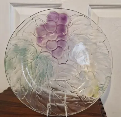 Buy Large Clear And Coloured Glass Dish With Pressed Fruit Design • 18£