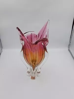 Buy Czech Bohemian Josef Hospodka Tulip Glass Vase,pink With Clear Base #5068 • 30£